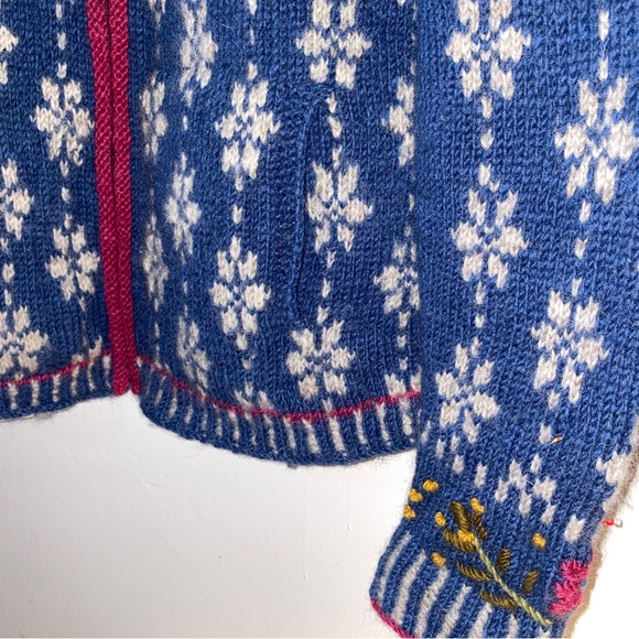 Vintage Lost Horizons Wool Floral Embroidered Fisherman Fair Isle Zip Sweater XL - Picture 7 of 14